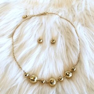 Monet Gold Hammered Ball Necklace Stud Earrings